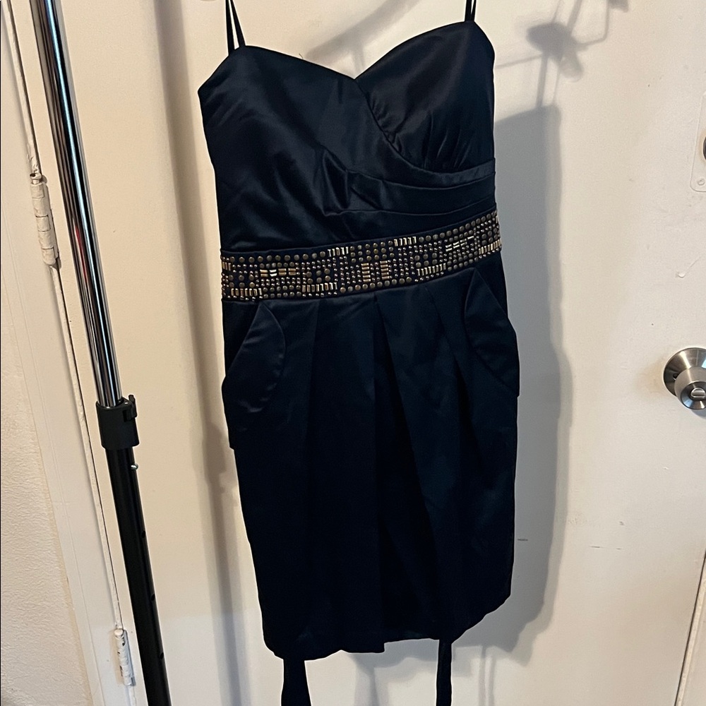 City Studio Black Mini Dress with Beaded Waist